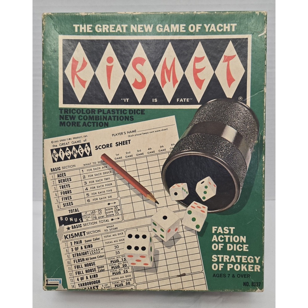 Vintage 1970 KISMET Lakeside Family Dice Game of Yacht COMPLETE w/Scorecards GUC